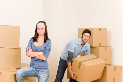 Packed household boxes and furniture ready for local removal in Sidcup