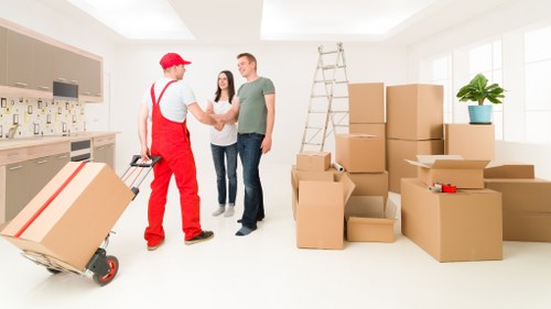 Office furniture and equipment prepared for a commercial move